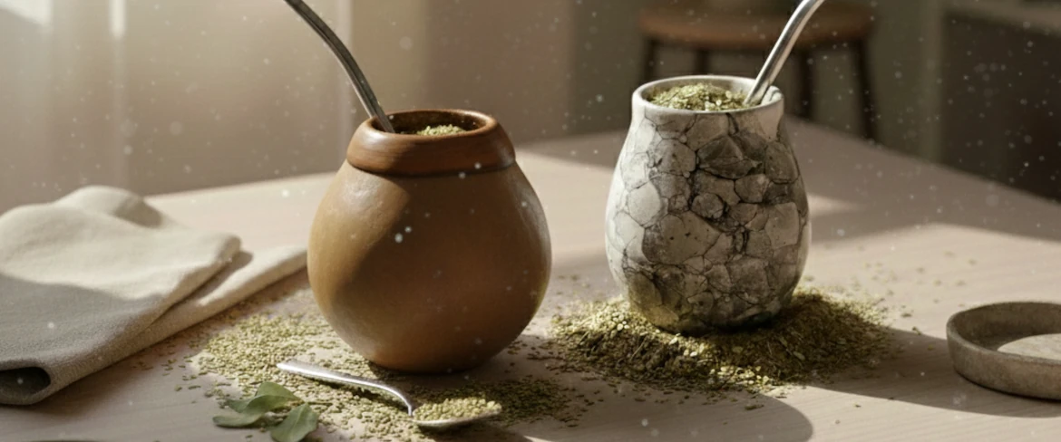 Порівняння: натуральна тиква та керамічна тиква для мате поруч