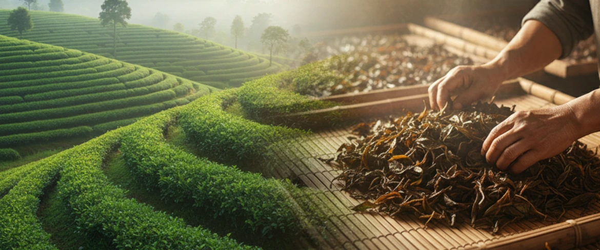 Процес виробництва чорного чаю з розсипних листя – ферментація та сушіння