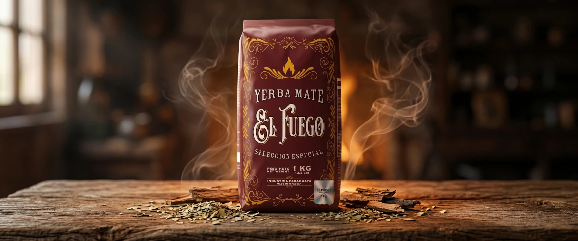 El Fuego, 1 кг, паперова упаковка — міцна та насичена йерба-мате, розфасована безпосередньо на місці вирощування.