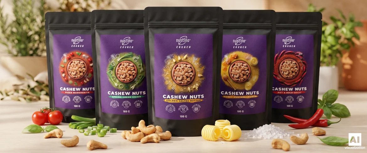 П'ять смакових варіантів обсмажених горіхів кеш'ю «Nustino Crunch».