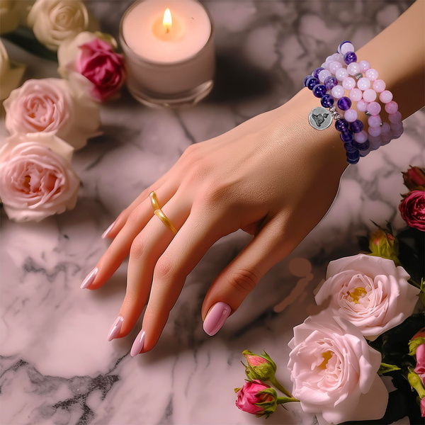 Браслет Mala з аметистом і рожевим кварцом – Buddha