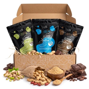 Подарунковий набір арахісової пасти в порошку Nustino: Pure + Chocolate + Pistachio & Chocolate 3x400г