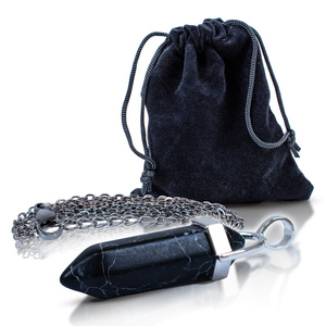 Підвіска з чорної бірюзою у мішечку + ланцюжок