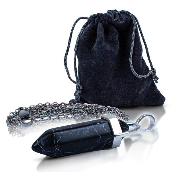 Підвіска з чорної бірюзою у мішечку + ланцюжок