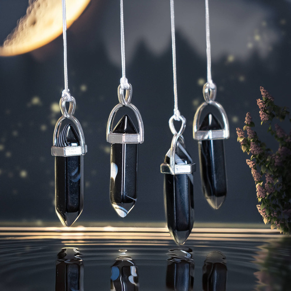 Підвіска з чорним агатом у мішечку + ланцюжок