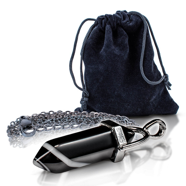 Підвіска з чорним агатом у мішечку + ланцюжок