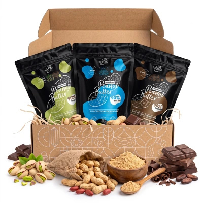 Подарунковий набір арахісової пасти в порошку Nustino: Pure + Chocolate + Pistachio & Chocolate 3x400г