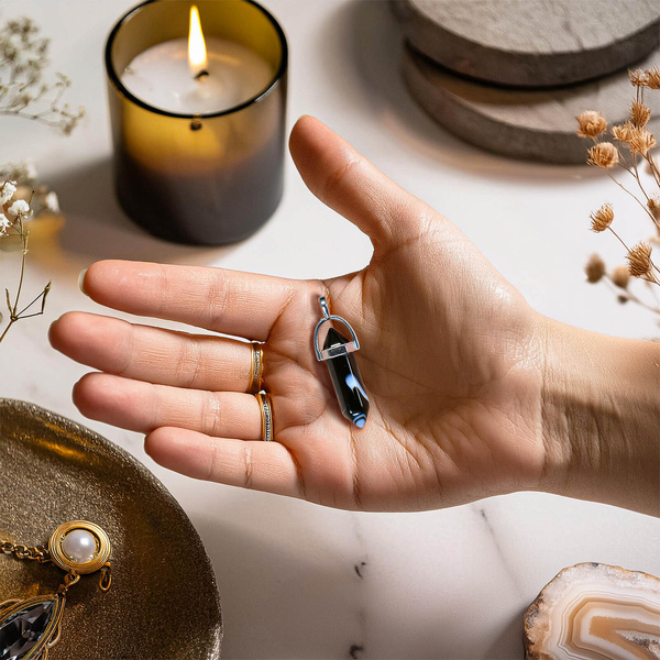 Підвіска з чорним агатом у мішечку + ланцюжок